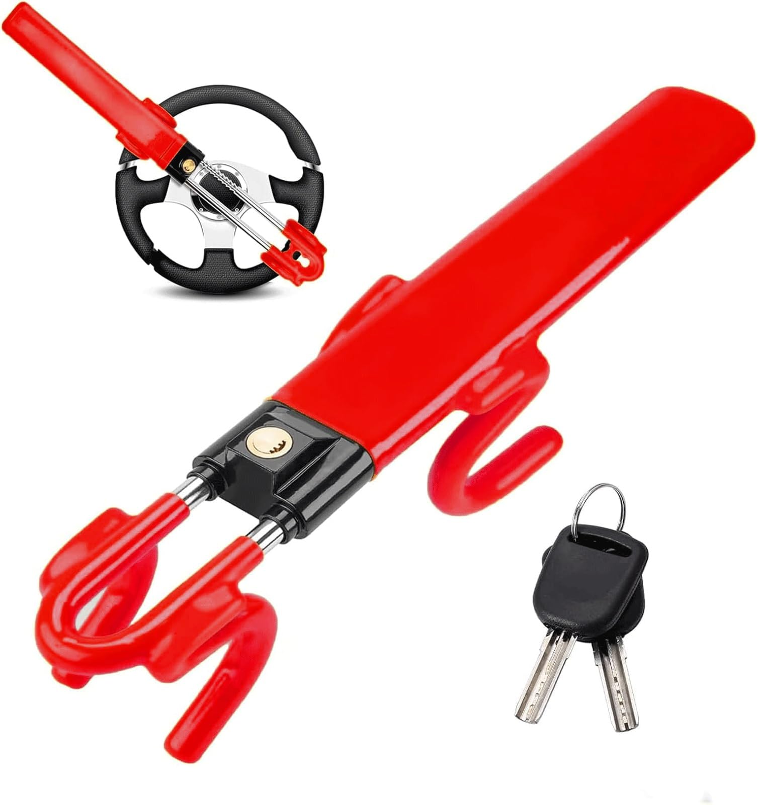 Qymlsh Red Steering Wheel Lock Twin Bar Car Anti-Theft Device Heavy Duty Universal Fit