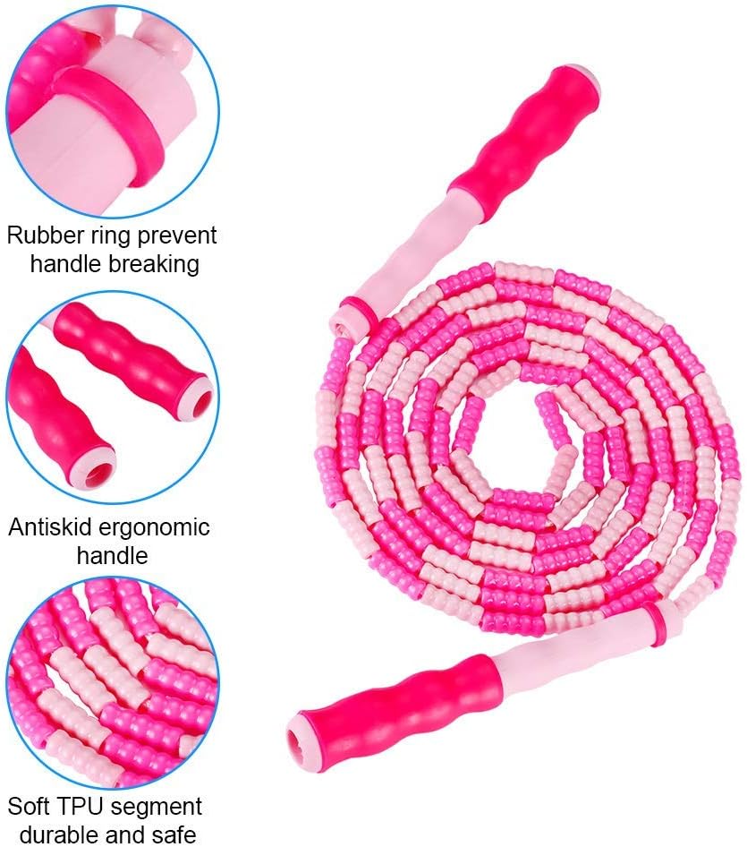 Zocy Soft Bead Jump Rope,Adjustable Fitness Skipping Rope for Men, Women and Kids Keeping Fit, Training (Pink+Purple)