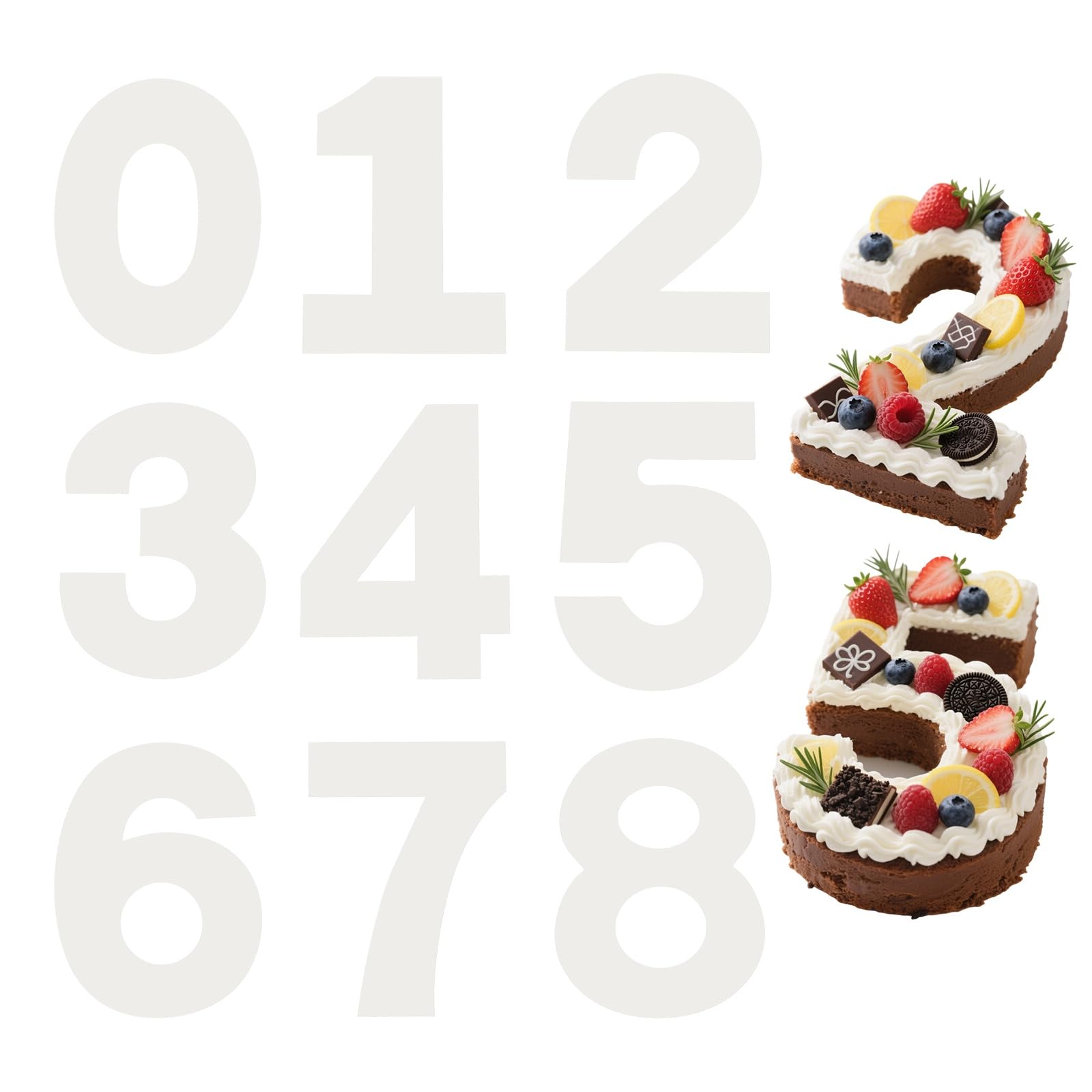 PATIKIL 0-8 Numeri con Stencil per Torte, 9" Stencil per Torte Numerici per Personalizzato Pittura Pasticceria Fai Da Te per Matrimoni Lauree Compleanni e Anniversari, Bianco