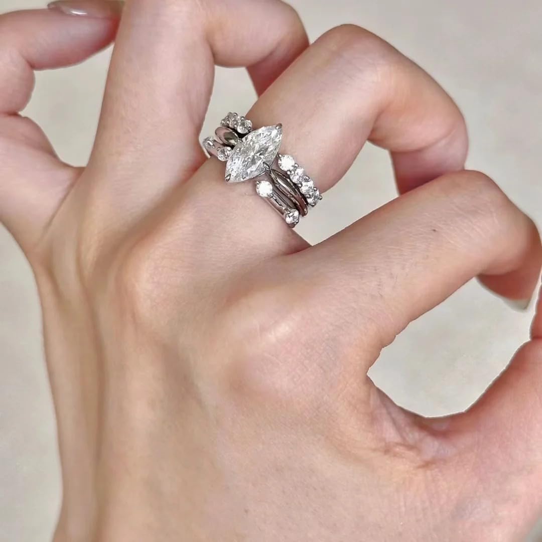 LIOYSIUT Minimalist Three-Piece Set, Stacked Ring, Exquisite Cubic Zirconia Ring, Dazzling Super Sparkling Zirconia Open Ring, Stackable Women's Ring