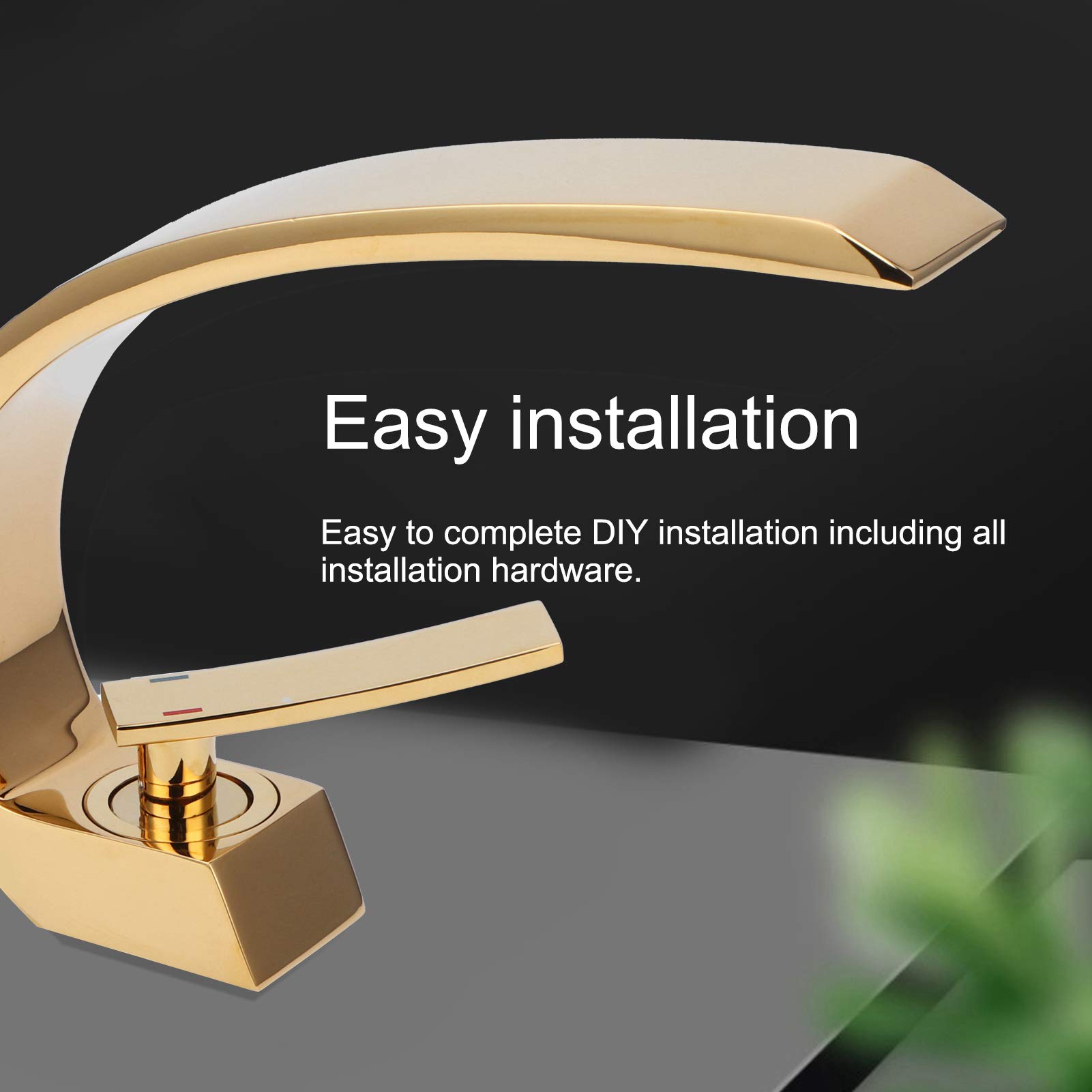 Elegant Bathroo Sink Faucet Single Hole,AUU Waterfall Vanity Sink Faucet Solid Brass,Single