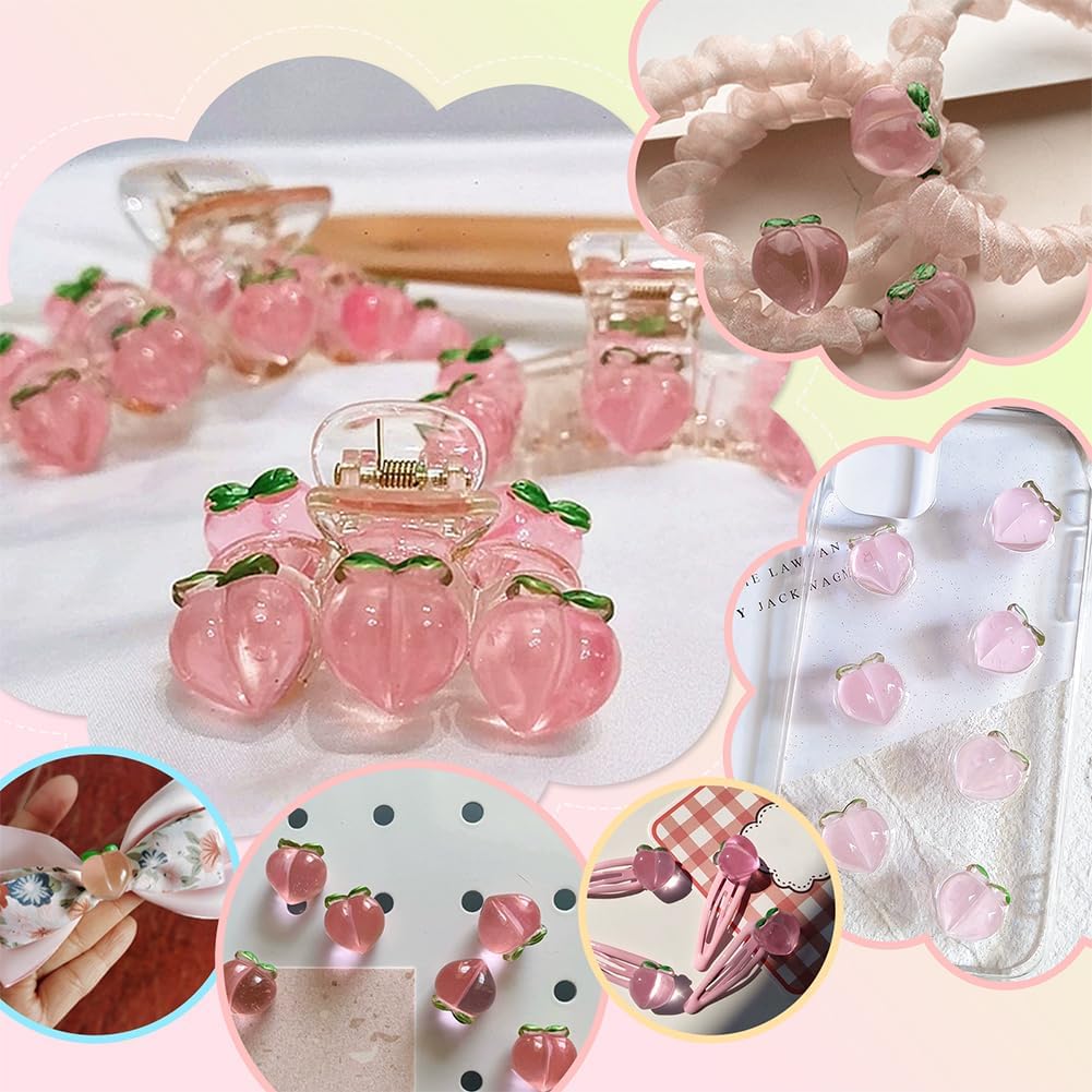 PH PandaHall 30pcs Pink Peach Cabochons Undrilled Transparent Fruit Handmade Lampwork Cabochons Loose Peach Fruit for DIY Jewelry Making, NO Hole - Image 6