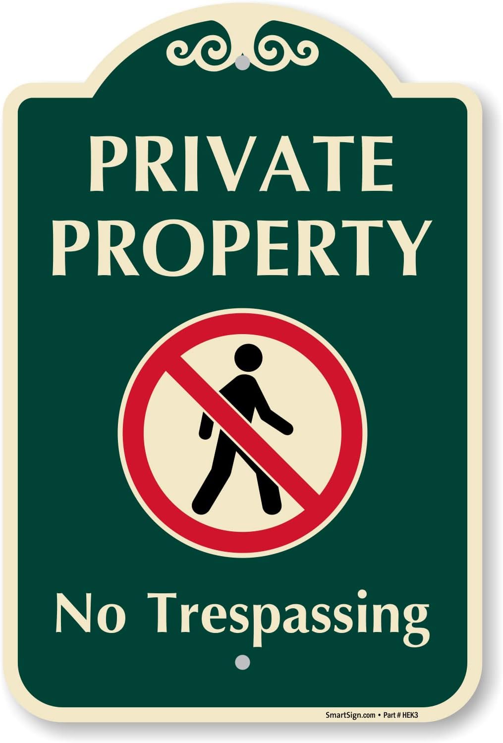 SmartSign Designer "Private Property - No Trespassing" Sign, 12" x 18", 120 mil Aluminum Composite (ACM) with Overcoat, Red & Green, Made in USA