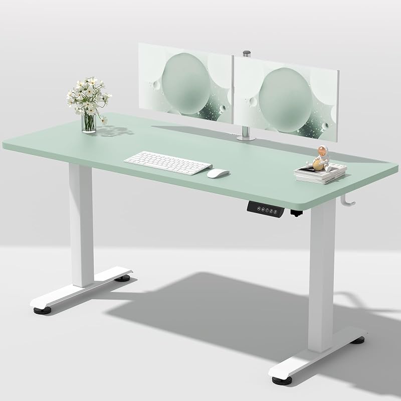 Veken 55 Inch Large Electric Standing Desk, Gaming Table, Green | Height Adjustable Sit Stand Up Computer Tables for Home Office, Study , Writing, Suit students, employees and group work