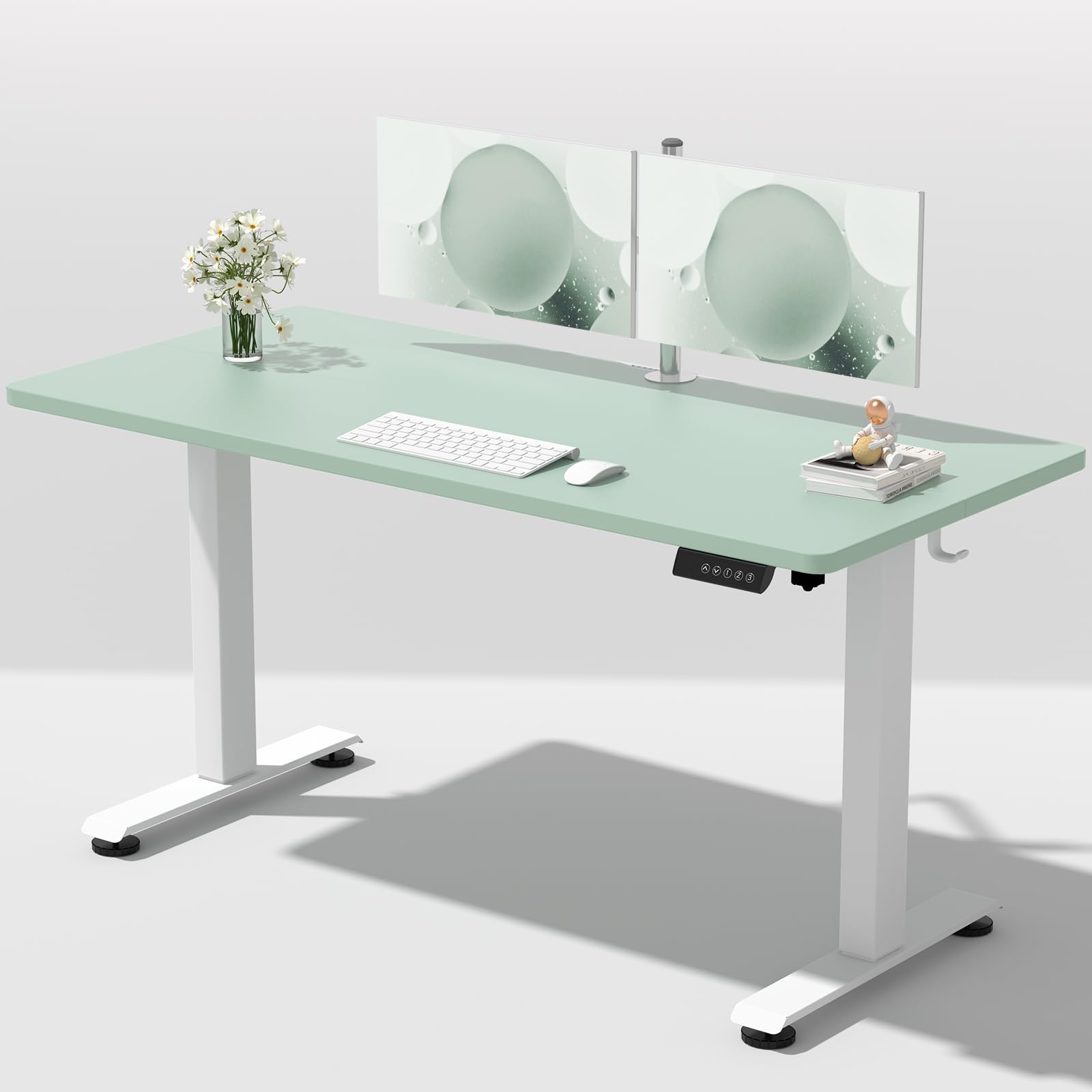 veken 55 inch large electric standing desk, 4 memory heights adjustable,sit to stand up, work home office computer table for study, walking pad, writing, and games, wooden desktop desks, green