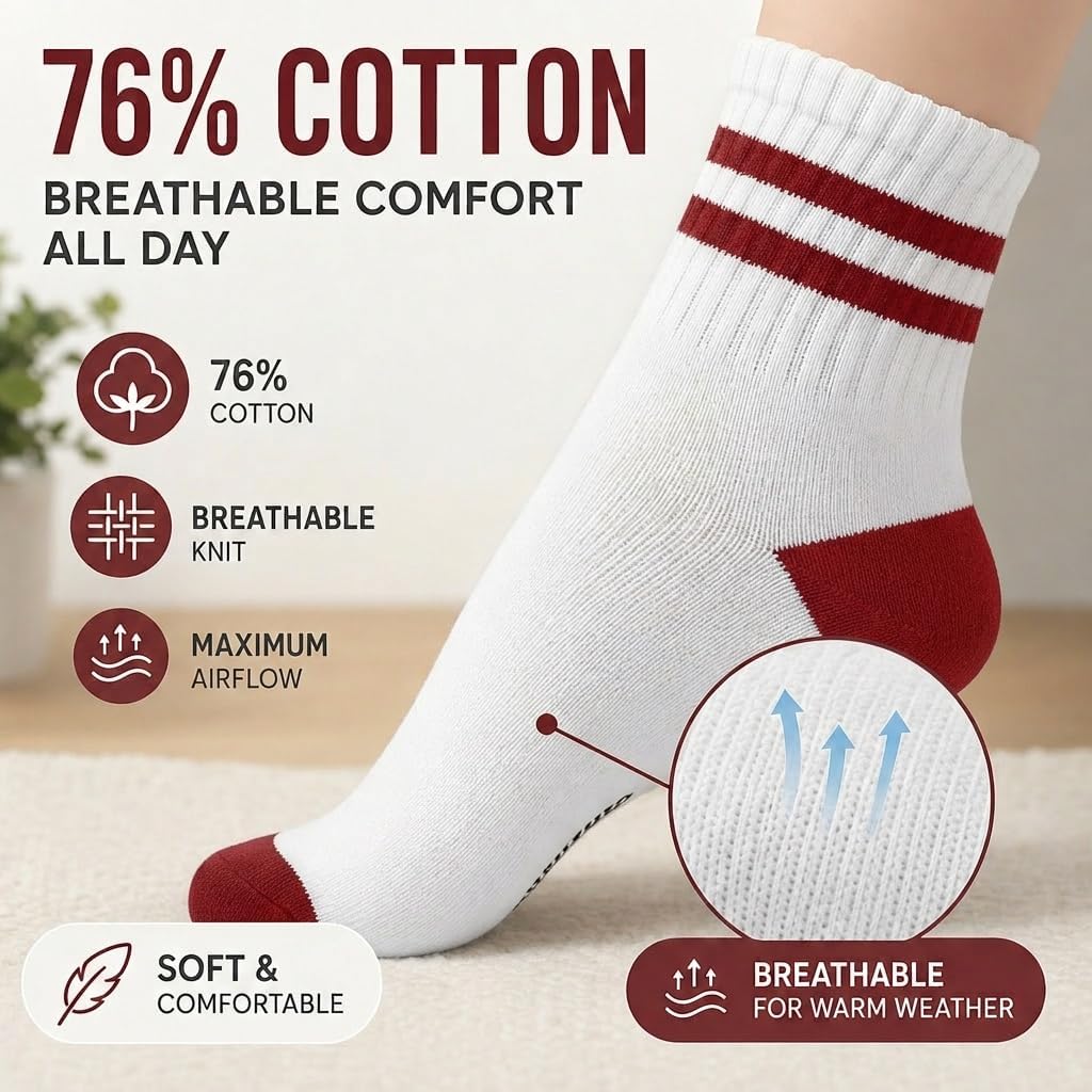 Forever Bambe Mini Crew Socks for Women 4-Pack Cushioned Bottom Retro Striped Socks - Athletic Women's Short Calf Sock image 3