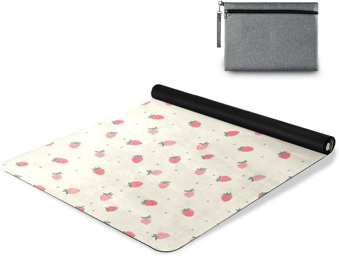 ALAZA Dotted Strawberry Pattern Yoga Mat Non Slip Fitness Exercise Mat, Workout Mat for Yoga, Pilates and Floor Exercises