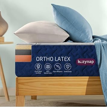 Kozynap Pure Natural Latex Ortho Hybrid Memory Foam Mattress 15 Years Warranty 100 Days Free Trial Back Pressure Relief High GSM Knitted Orthopedic Support Mattress (King Size 75x72x6 Inch)