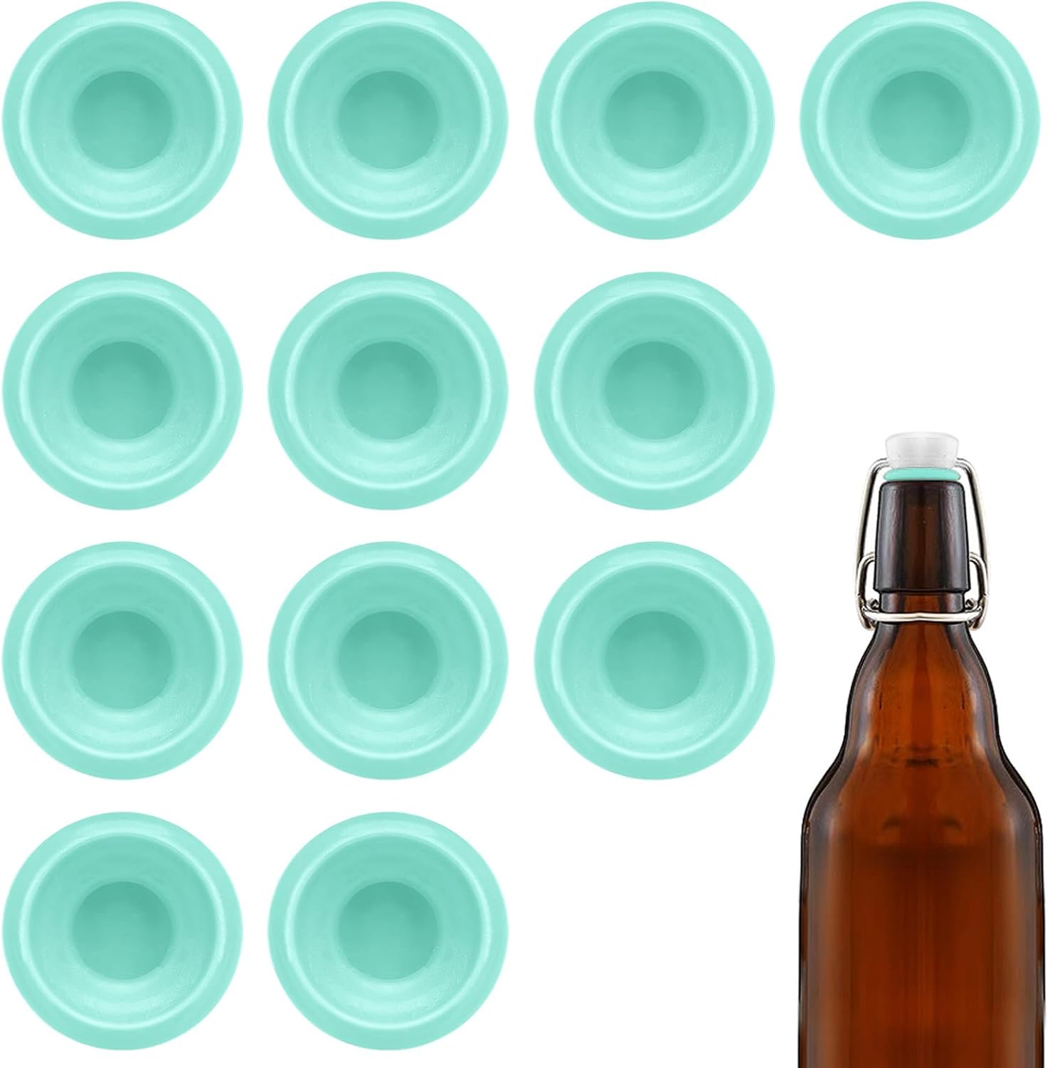 12PCs Dopamine color Silicone Gaskets Washers Seals for Cap Swing Flip Top for Home 1-36854Soda Bottle Sealing (White)