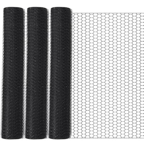Image of GlikCeil 24 in x 300 ft Chicken Wire Mesh Fencing for Floral Garden, 23 Gauge Black Galvanized Steel Wire, 1 Inch Hexagonal Hardware Cloth Netting for Farm Crafts Poultry Coop Barrier Rabbit Cage