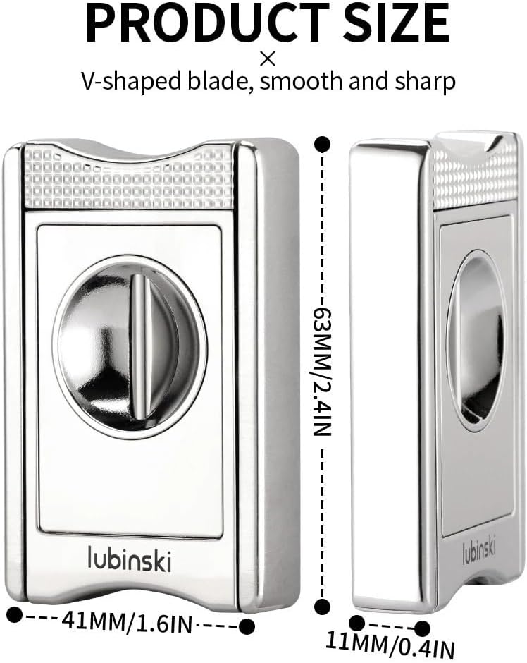 Cigar Cutter V-Cut Metal Blade Integrated Holder Support Portable Pocket Smoking Tool Manual Case(White)