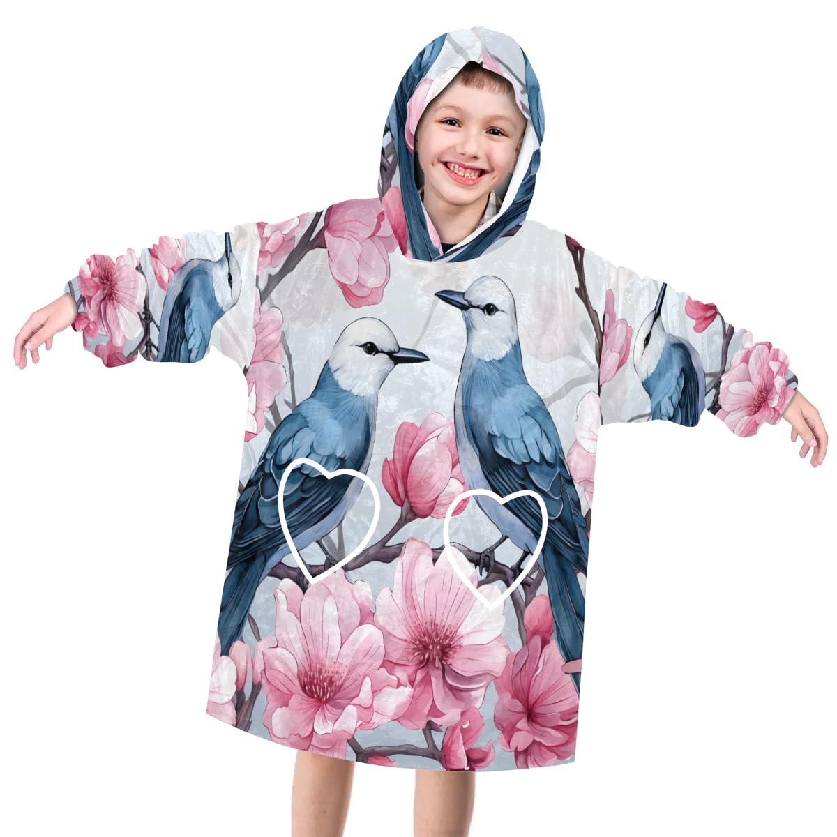 Wearable Blanket Hoodie for Kids, Grassland Bird Fleece Sweatshirt Blanket Oversized Blanket Sweatshirt with Pocket Flannel Warm Hooded Blanket 6-10 Year Old Girl Boy Gift, One Size