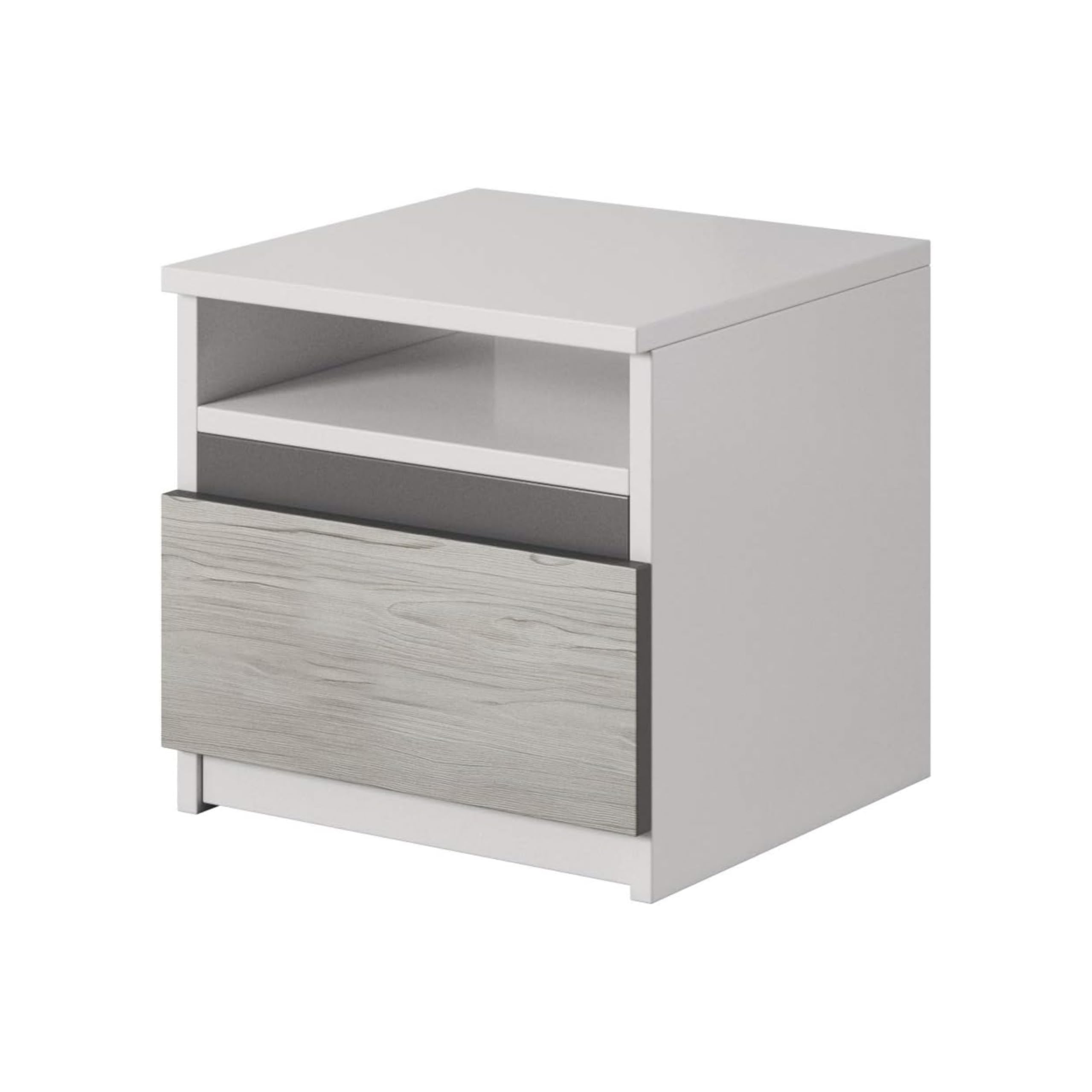 Hellios III - Chambre à Coucher Adulte Complète Avec lit 160x200 Avec Matelas, 2 Tables De Chevet, Commode, Armoire Avec Portes Coulissantes L:231 x H:210 x P:57 cm, Superb - Blanc/Kathult+Gris