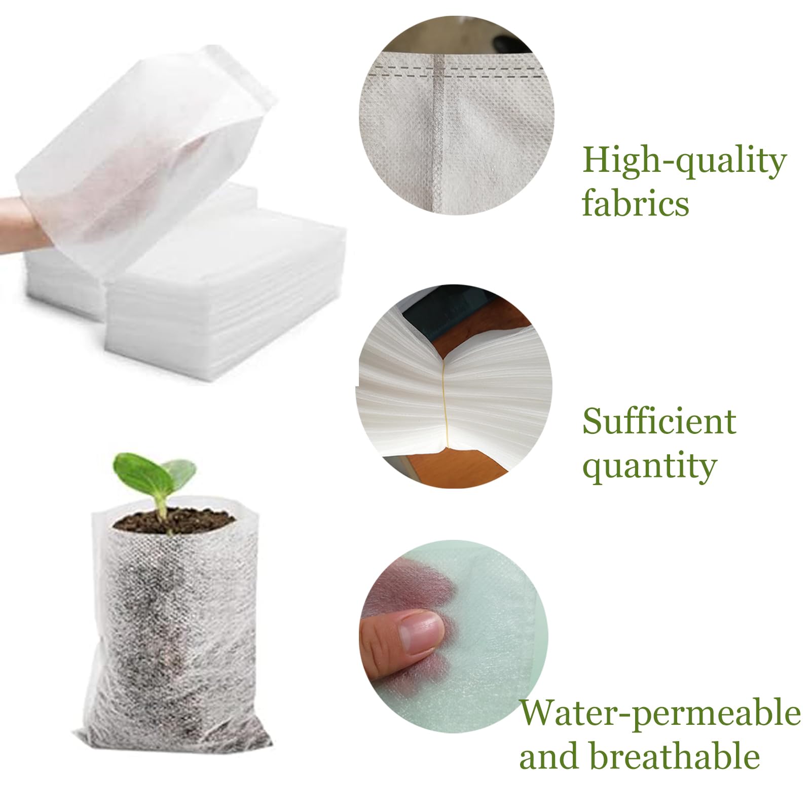 200 sacs semilleros biodégradables, Space Bolsas biodegradables no Tejidas para viveros, Bolsas de Vivero Biodegradables, para Plantas de Semillero Plantación Trasplante, 14 x 16 cm