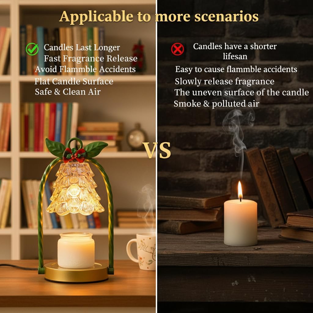 Candle Warmer Lamp Electric Timer: Dimmable Wax Melt Warmer for Jar Candles with 2 Bulbs and Jar Candle,for New Home Bedroom, Gifts for Women (Christmas)