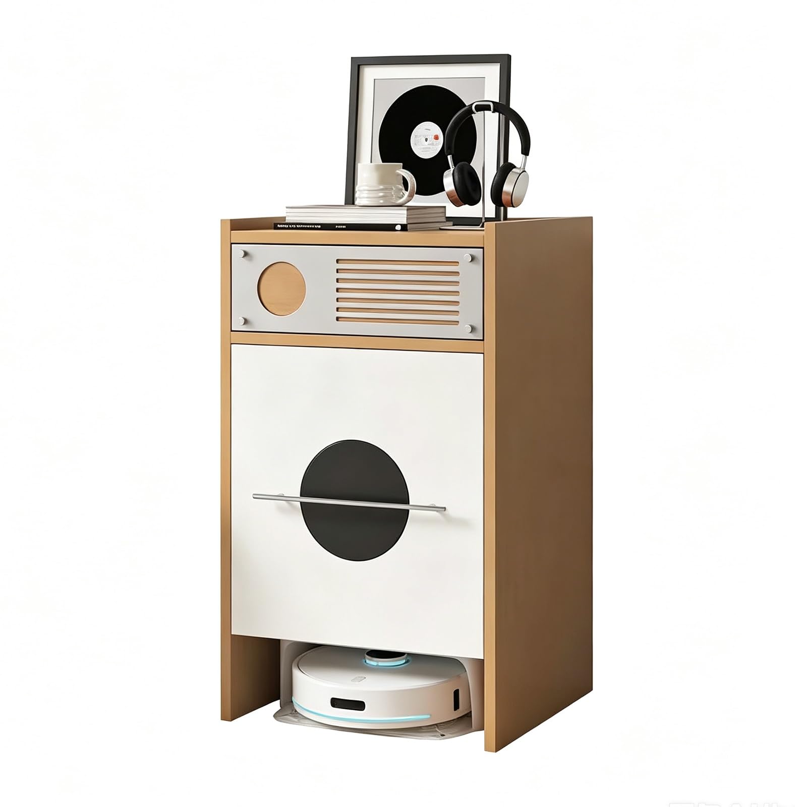 Robot Vacuum Storage Cabinet, Hidden End Table with Drawer and Doors
