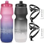 GEMFUL Bike Water Bottle Holder Combo 2 Pack 24oz Squeeze Cycling Water Bottles with Pull Top Lid and Easy Install Bike Cage Leakproof BPA Free Reusable for Mountain Road Bicycle Gym Hiking