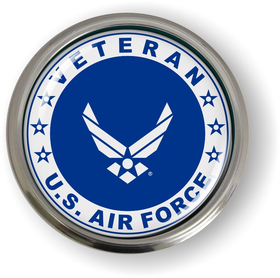 Image of US Air Force Veteran - USAF White Arnold Wings CAR Emblem Aluminum Bezel | Official USAF and USSF Licensed Product, 3D Domed, U.S. Air Force Star Symbol Badge, Sticker, made by BestLicensePlateFrames