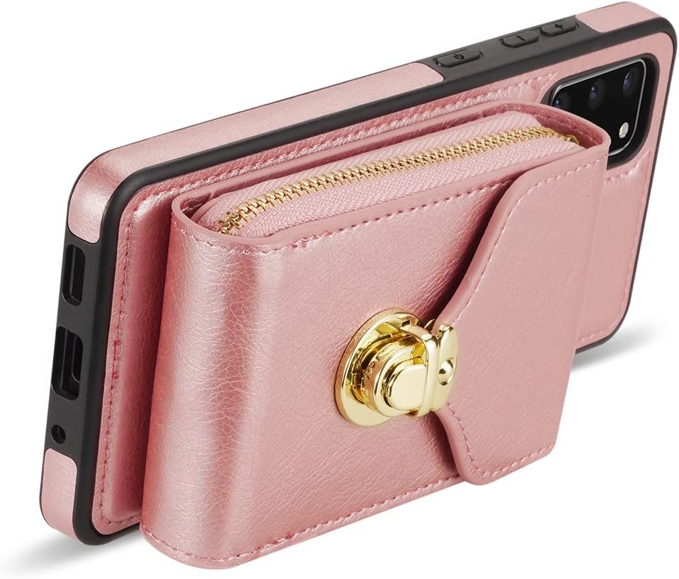 Wallet Case for iPhone 12, Matte Leather with Viewing Stand Camera Lens Protection Shockproof Multiple Card Holders Cover Shoulder Straps Zipper case Cover