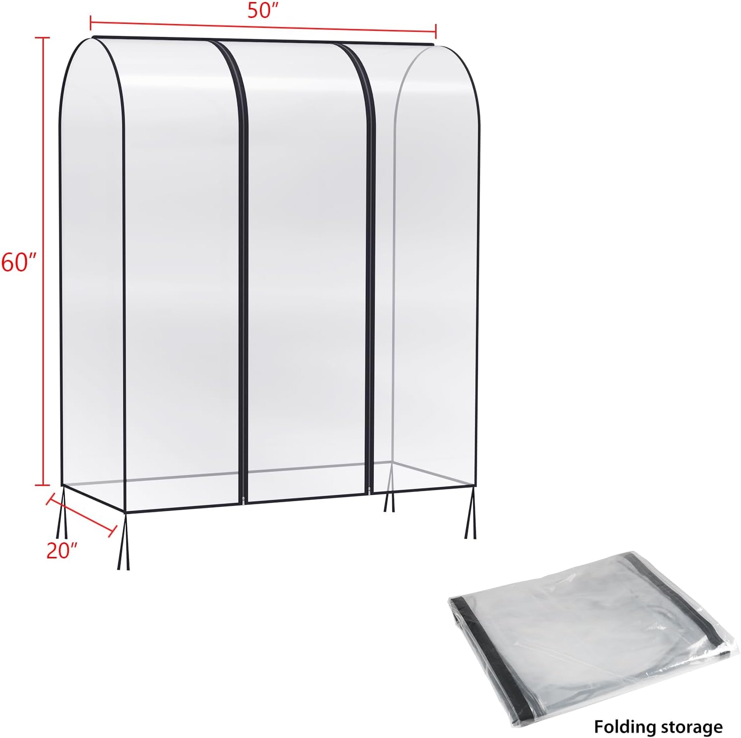 Zilink 50'' Clear Garment Rack Cover Dustproof Clothes Rack Cover Clear Garment Bags Waterproof Wardrobe Cover with 2 Durable Zippers for Garment Rack - Image 4
