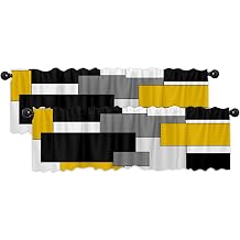 2 Pack Valances White Yellow and Black Grey Geometry Abstract Window Treatment Valances Modern Art Cafe Living Room Kitchen Short Curtain Rod Pocket 54x18 in