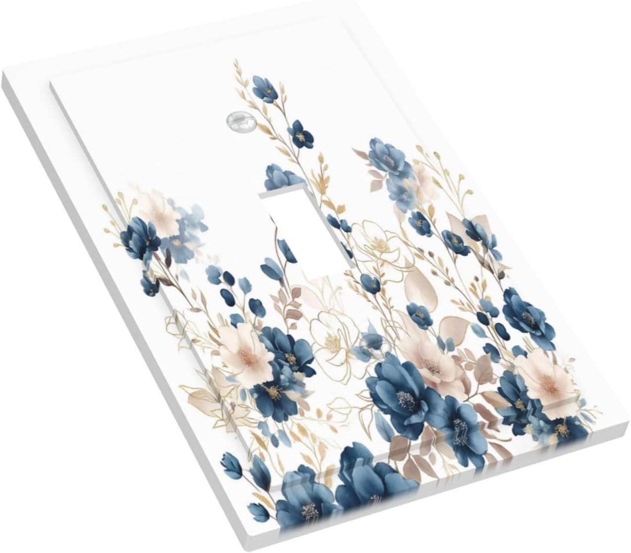 Decorative Light Switch Plate Covers Ink Blue Flowers Rustic Floral Plants Leaf 1 Gang Light Switch Cover Plate Single Toggle Wall Plate Outlet Covers Faceplate for Bedroom Decor (2 Pack) image 3
