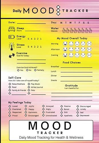 Mood Tracker: Daily Mood Tracking for Health and Wellness | Exercise and Food Log | Self-care Journey Log Book