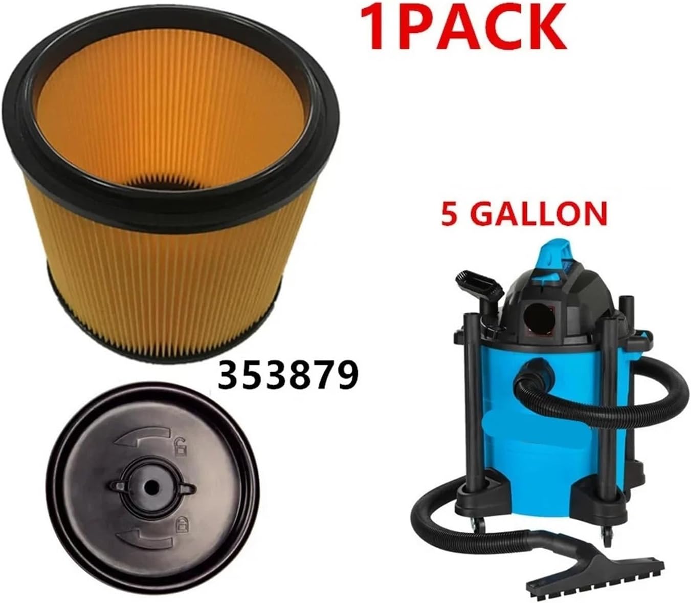 353879 STANDARD CARTRIDGE Vacuum HEPA FILTER .Compatible With CHANNELLOCK 5 GAL AND LARGER MOST SHOP-VAC. WET/DRY Vacuums