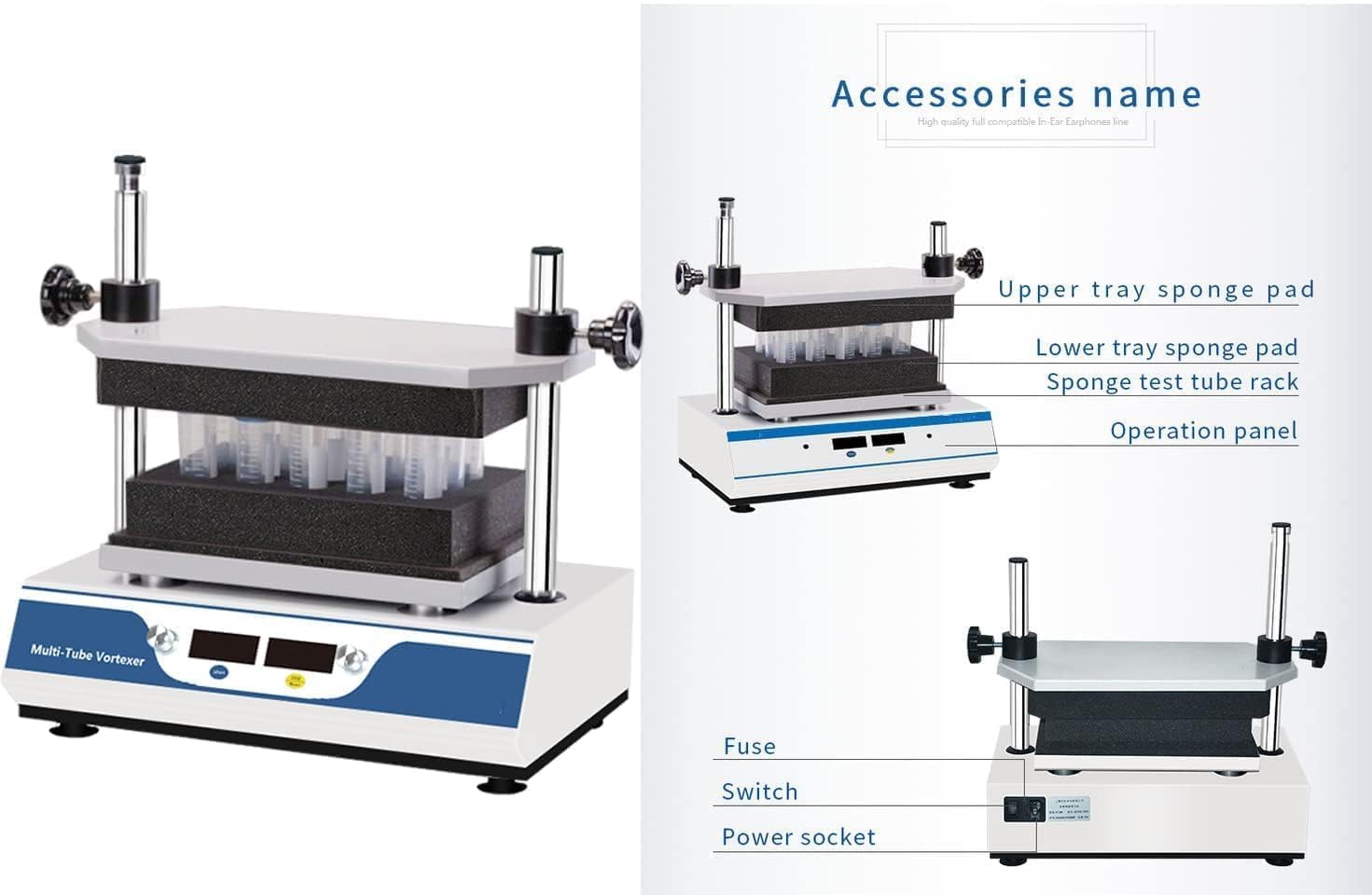 Laboratory Multi-Tube Vortexer Multi Tubes Vortex Shaker Mixer with Speed Range 100 to 2500 RPM Foam Rack 50xφ14mm Test Tube φ14-φ17mm 50ml 110V/220V for Chemical,Biological,Science,Education