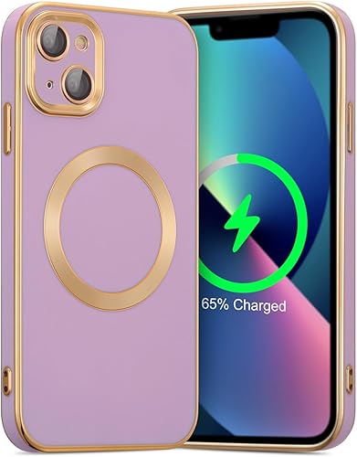 QLTYPRI Funda magnética para iPhone 13 de 6.1 pulgadas, compatible con MagSafe, funda de silicona suave con borde chapado de lujo con protección de