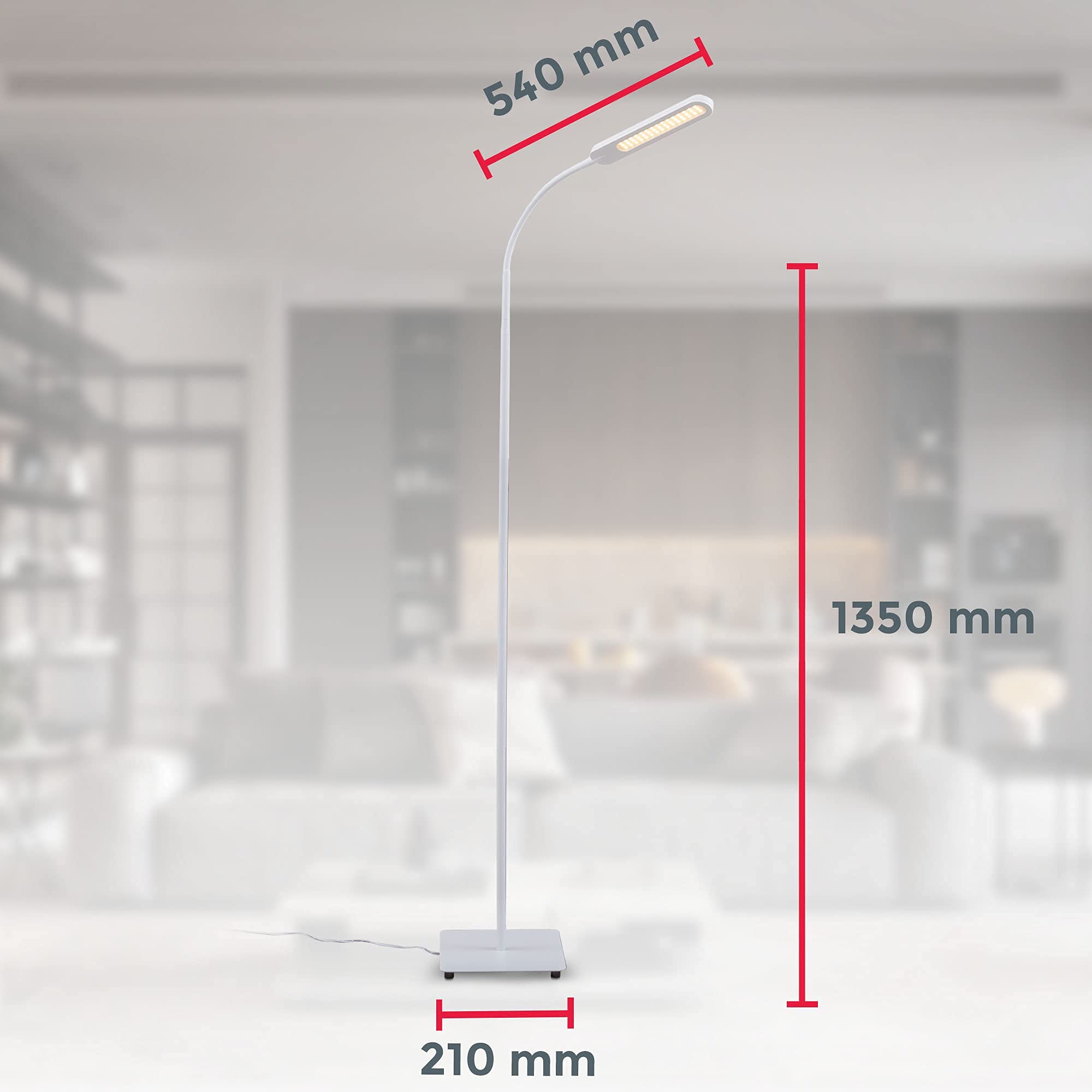 B.K.Licht Lampada da terra LED, piantana dimmerabile su 4 livelli, luce calda neutra o fredda, altezza d'uso 1,35m, 6,5W, 600Lm, orientabile, lampada a stelo touch moderna, bianca IP20