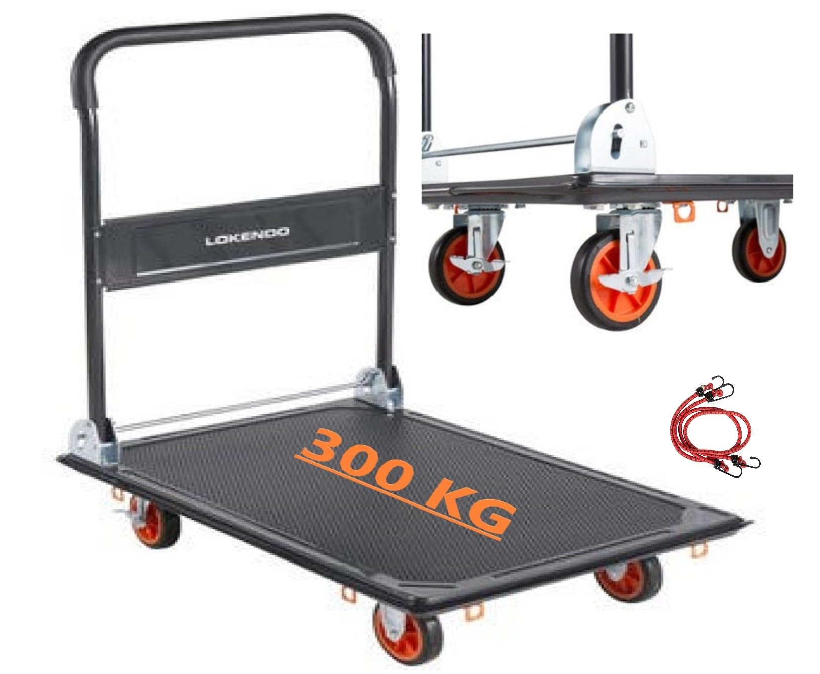 Genérico Carro Plataforma con Freno Plegable para Transporte 300KG Carga Mercancia Equipaje Base Antideslizante Industrial Ruedas 360º Transporte Profesional Multiuso, M300KG