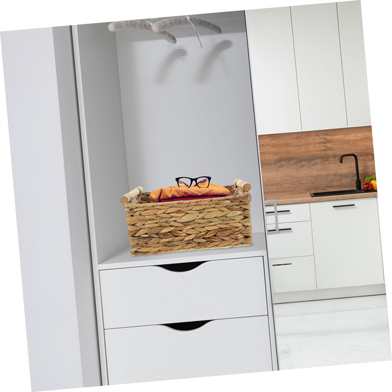 IMIKEYA Panier De Rangement Rotin Tissé Avec Poignées Organisateur De Bureau Multifonctionnel Grand Modèle Pour Maison Salle De Bain