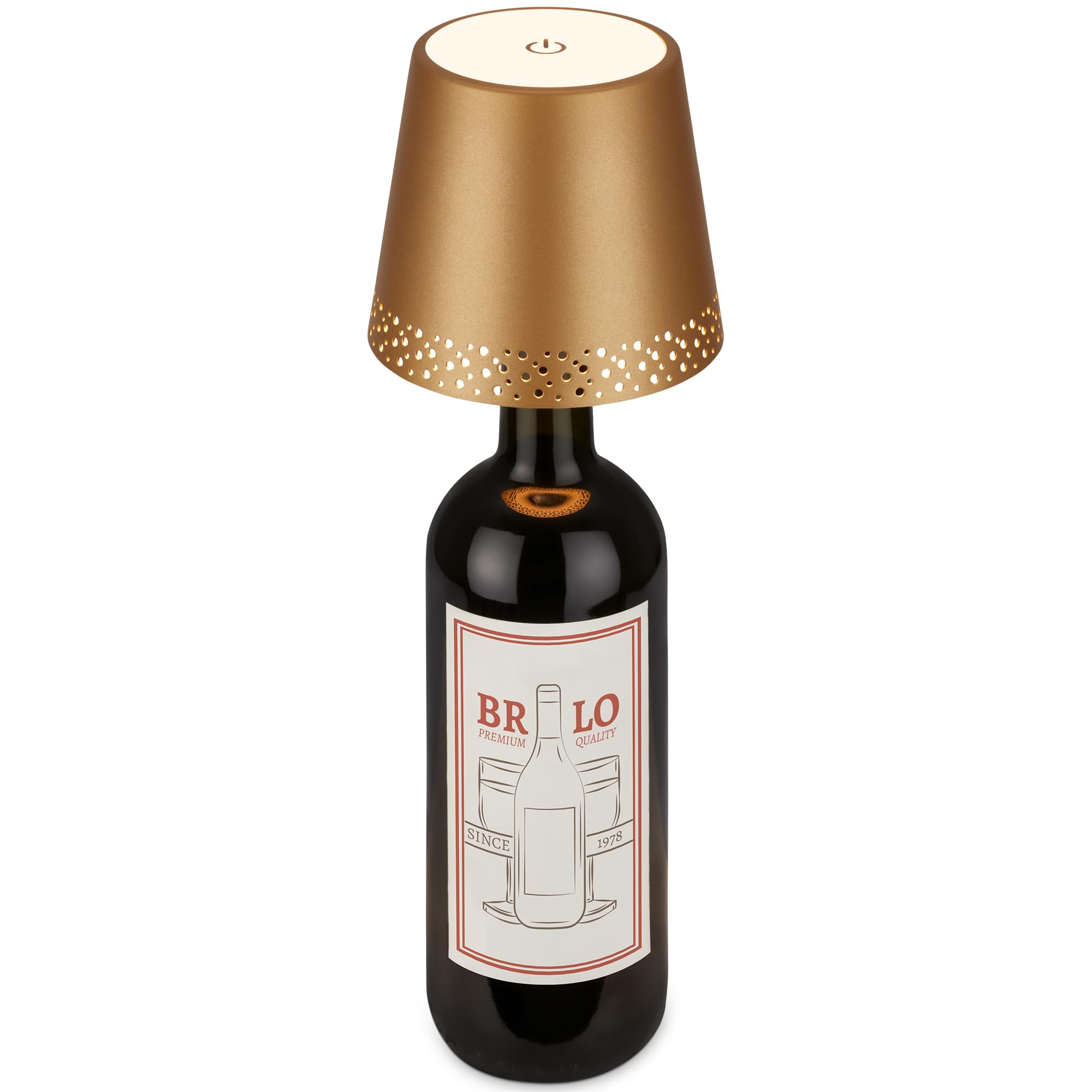 BRILONER - Rechargeable Bottle lamp with USB c, Cordless lamp with Touch, dimmable, Warm White, 11x9cm., Outdoor Table lamp, Table lamp, Battery lamp, Table Lamps for Living Room, IP44, Gold