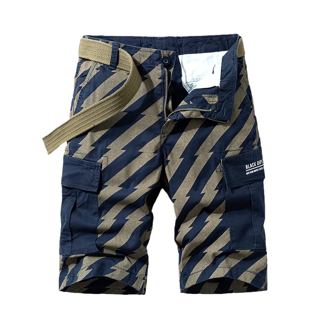 AXEBHPED Letnie męskie szorty cargo chłopięce na co dzień z kieszenią Streetwear męskie długie szorty w paski, NIEBIESKI, 42