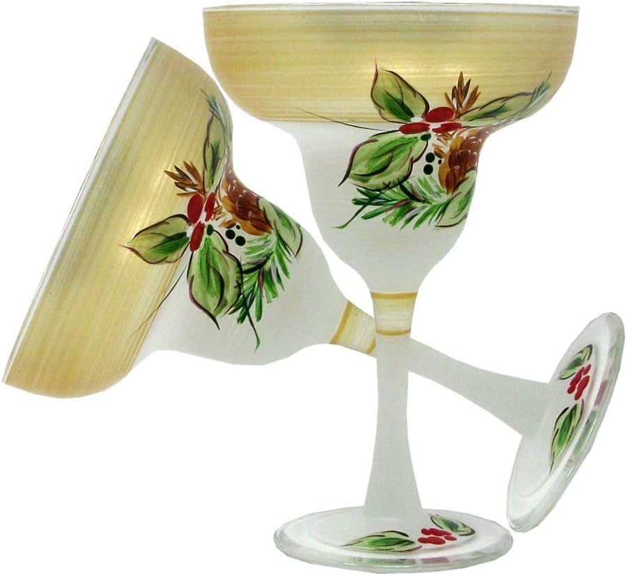 Crafted Creations Set of 2 Black Forest Pine Margarita Glass 6.75”