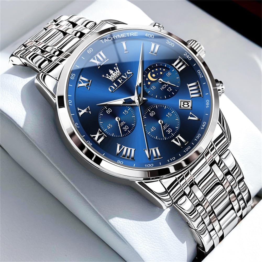 OLEVS Watches for Men Luxury Analog Quartz Big Face Stainless Steel Multifunctional Waterproof Date Two Tone Fashion Dress Wrist Watches for Man