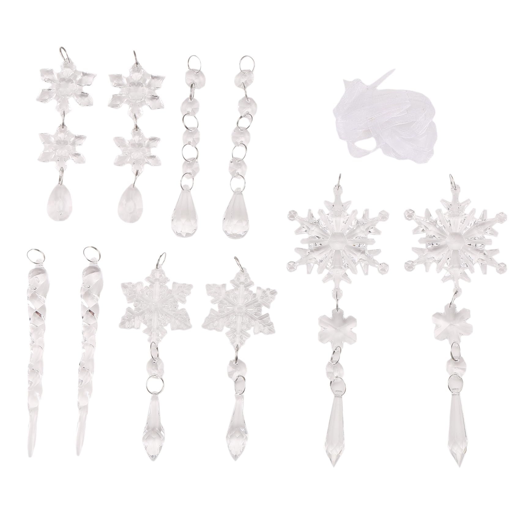 CTRLZS Christmas Tree Clear Acrylic Icicle Ornaments Crystal Snowflake Icicle Drop Hanging Pendants for Xmas New Year Decor A