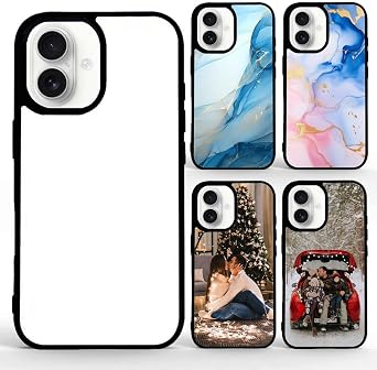 5 PCS Sublimation Blank Case Compatible for iPhone 16 Plus Soft Slim Rubber + Hard PC Blanks Printable DIY Aluminum Anti-Slip Bumper Customized Protective Cover 2024 Black