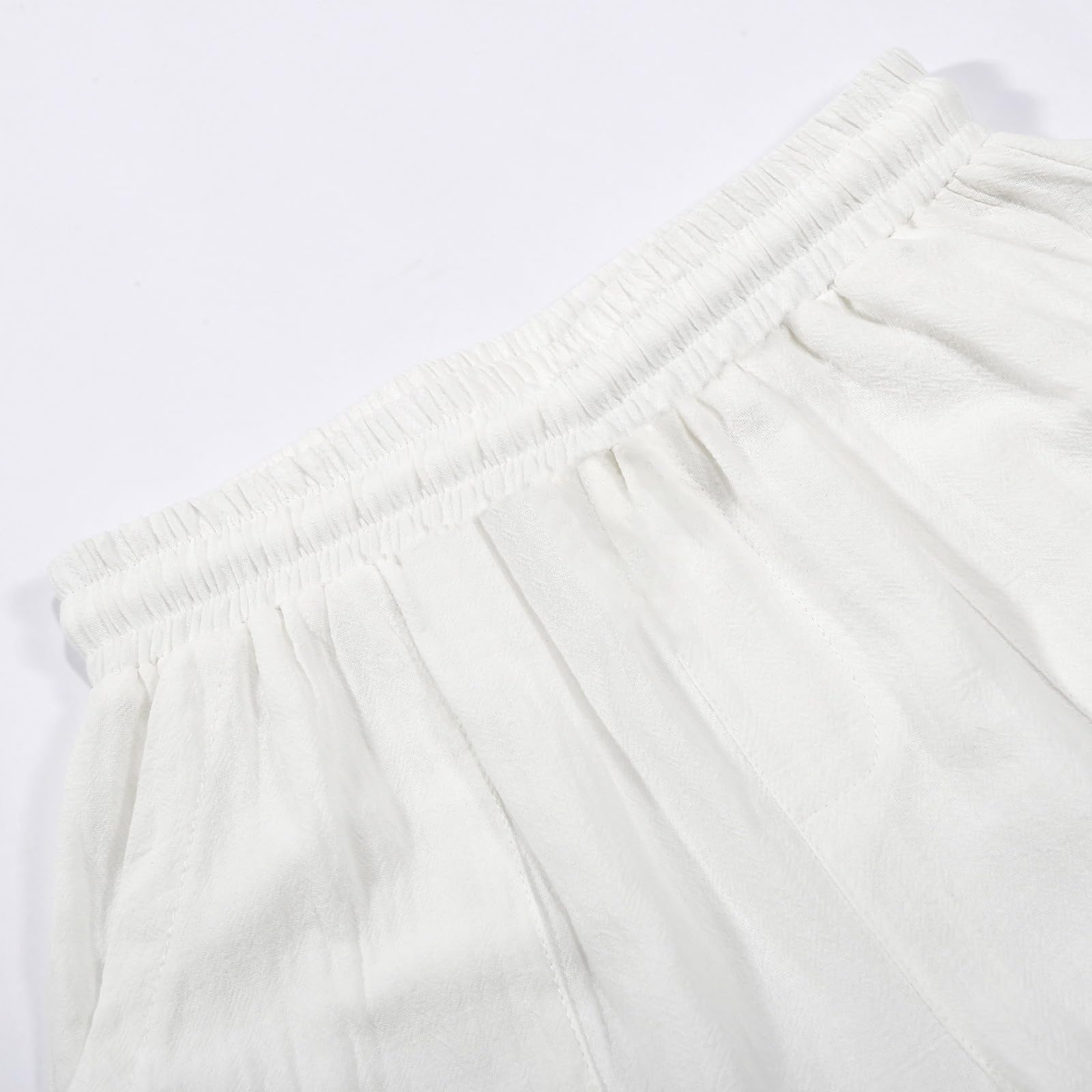 Pantalones de lino para niña cintura alta sueltos playa