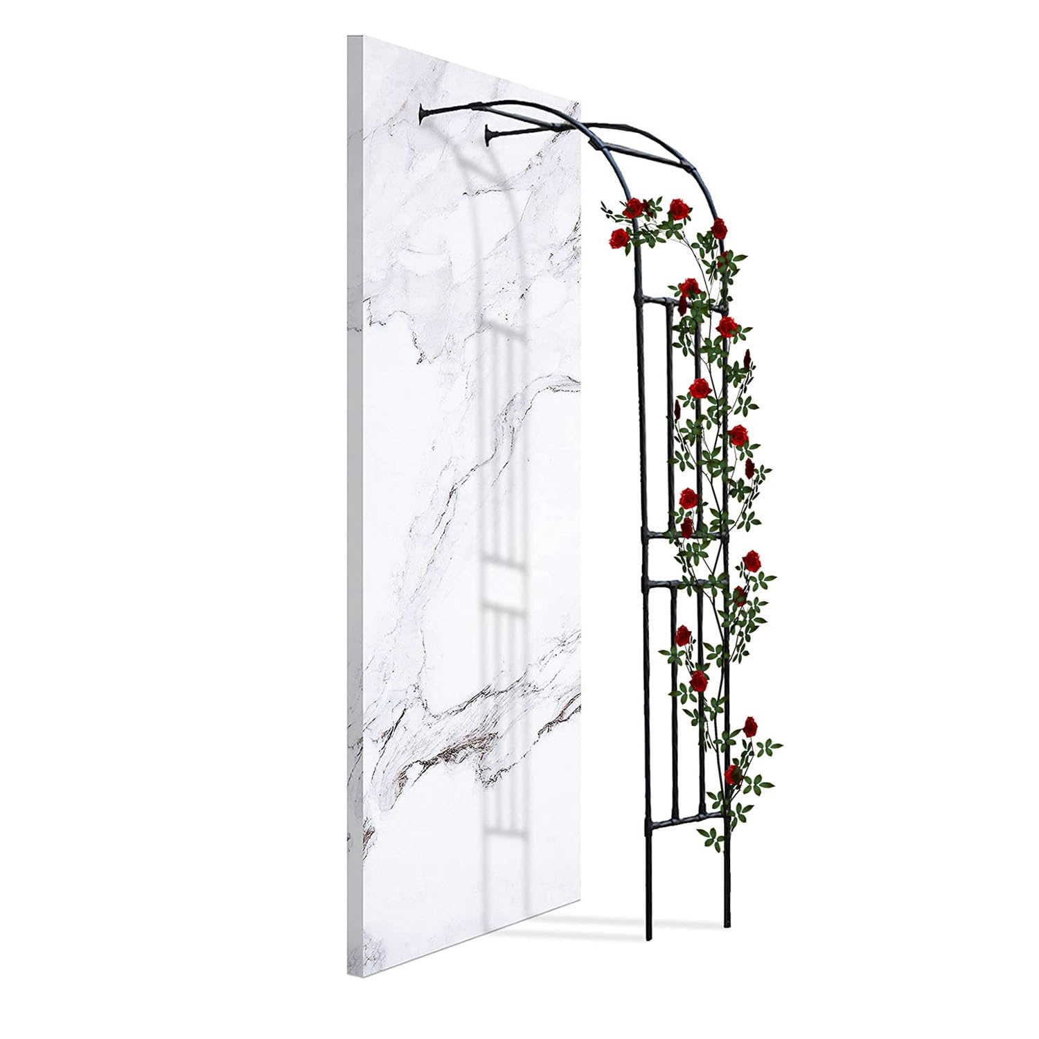 Metalowa kratka ogrodowa na róże pnące – stylowy łuk ścienny do dekoracji patio i dziedzińca (300 x 240 cm) – mocne podparcie dla winorośli i kwiatów.