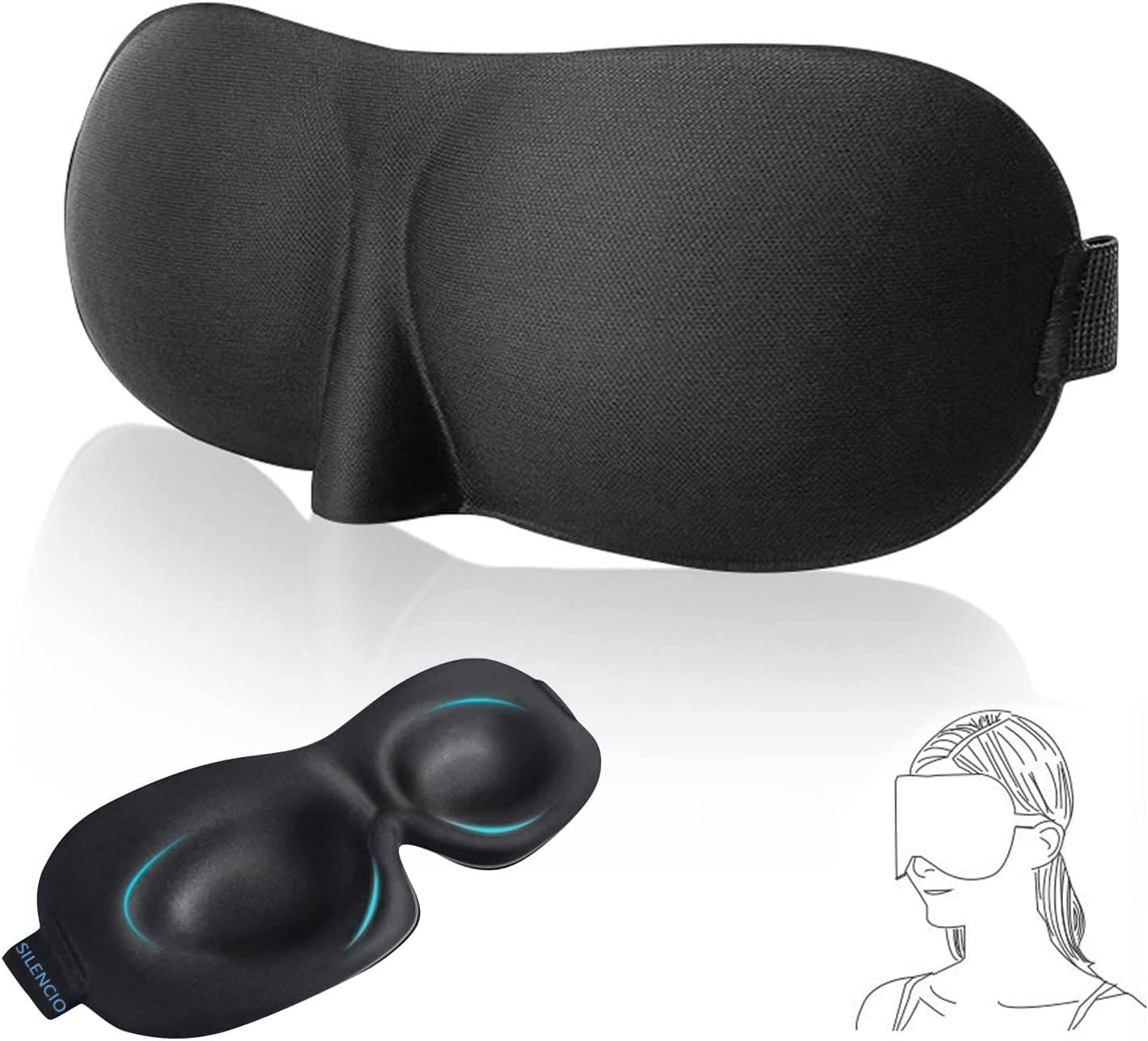 STOCKCLUB Updated 3D Memory Foam Sleep Mask, Blackout Eye Cover Eye Mask Eyeshade, Comfortable & Soft Blinder, Adjustable Strap for Sleeping, Travel, Shift Work, Naps, Night Blindfold (Unisex, Black)-image-29