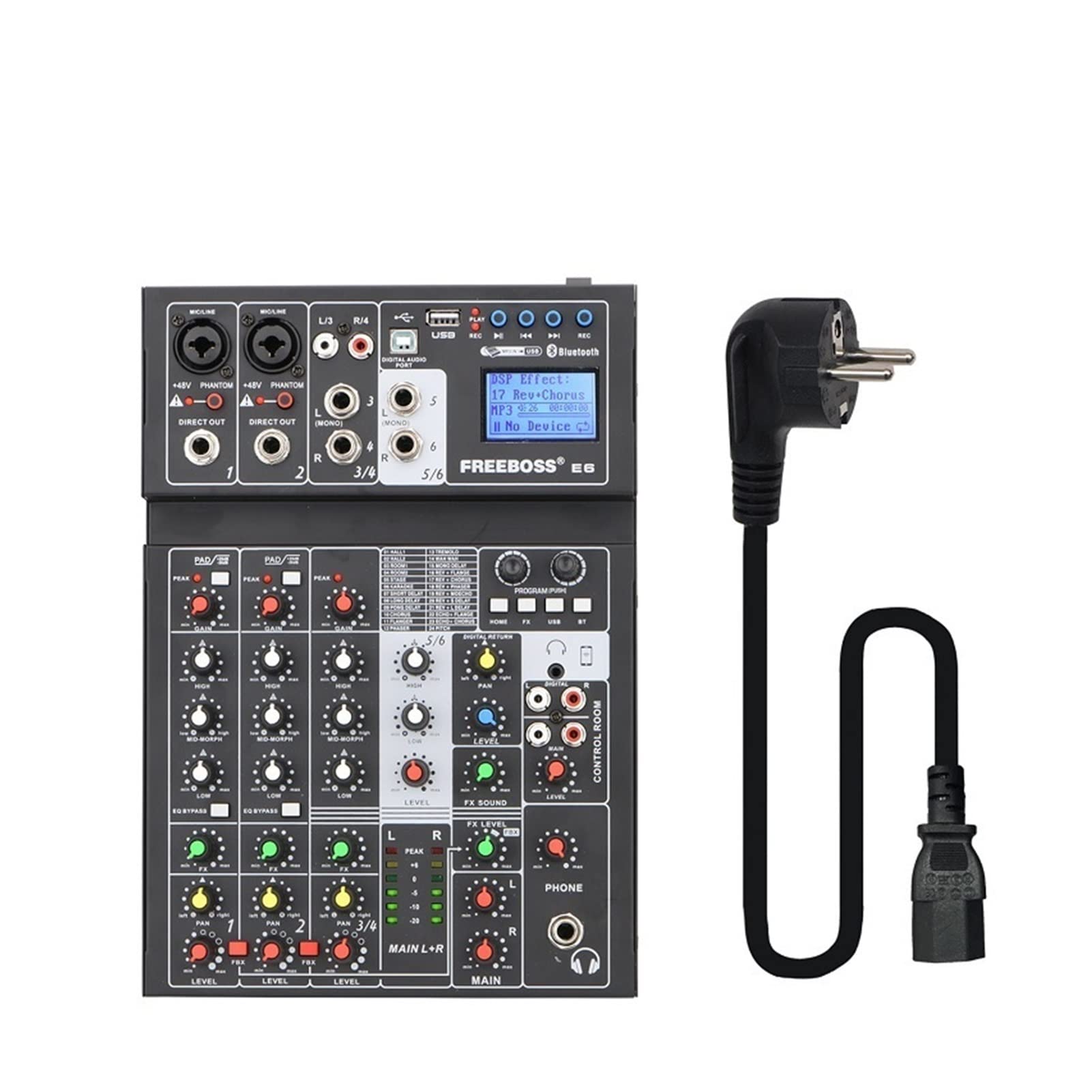 Attrezzatura per DJ per Feste E6 6 Channel Bluetooth 24 Dsp Effect USB Record Computer Record Karaoke Party Studio Mobile Live Broadcast Audio Mixer