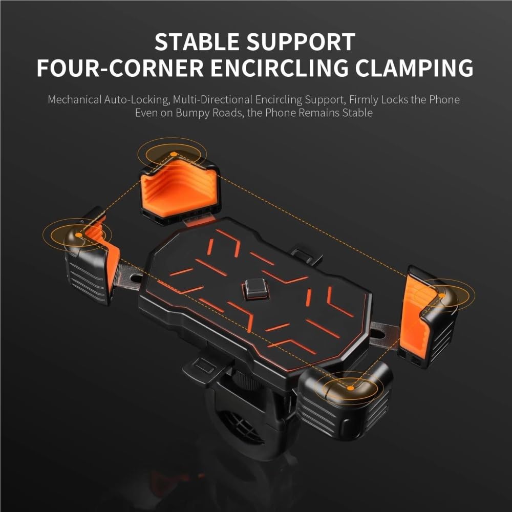 Soporte para Teléfono De Bicicleta Vista 360​​° Universal Ajustable para Móvil A Prueba Golpes 4.5-7.2 Pulgadas Piezas Moto(Naranja,Mirror)