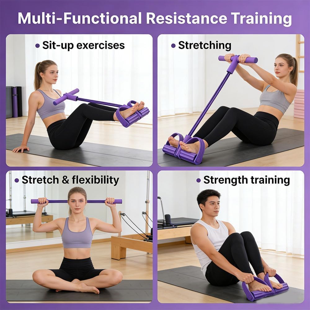 ghfdaz all in One Attrezzo per Addominali, Corde Elastiche 8 Tubi, Addominali Attrezzi, Elastico per Esercizi per Gambe, Addome e Allenamento Casa,Style1-Purple