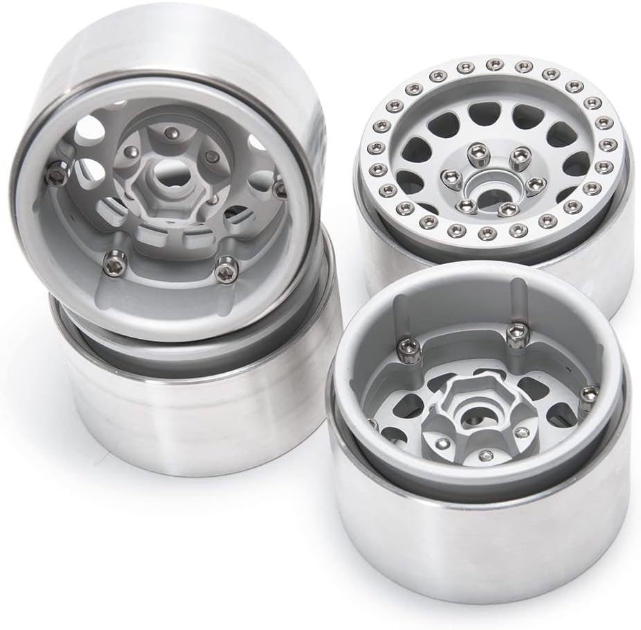 RC-Hub 4Pcs Aluminum Alloy 1.9" Beadlock Wheel Rims for 1/10 Axial SCX10 D90 TRX-4 CC01 RC Crawler Car (Mattee Sliver)