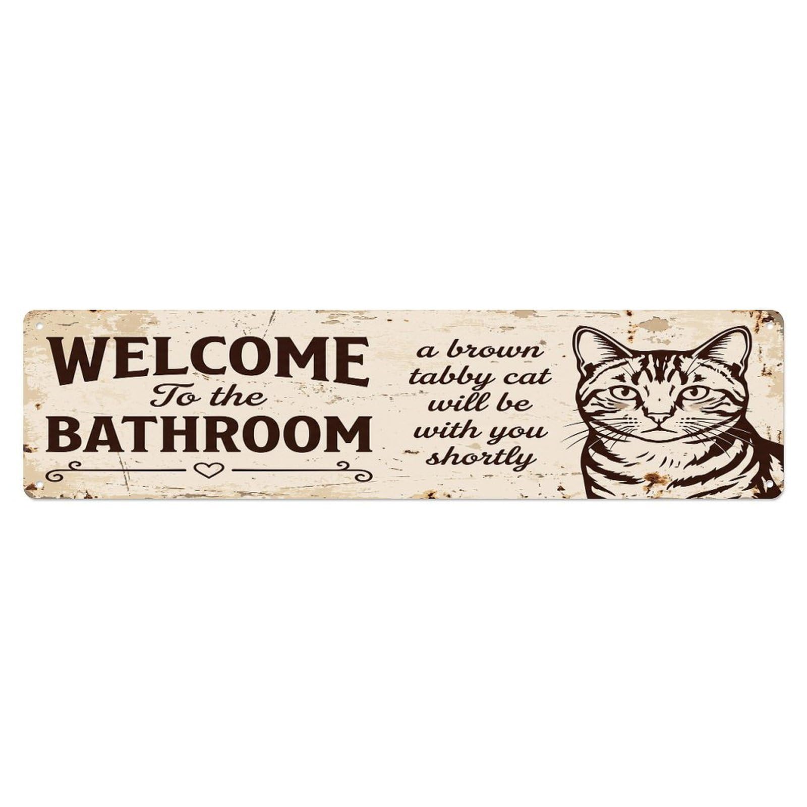 Vintage WELCOME To The BATHROOM Brown Tabby Cat Metal Tin Sign