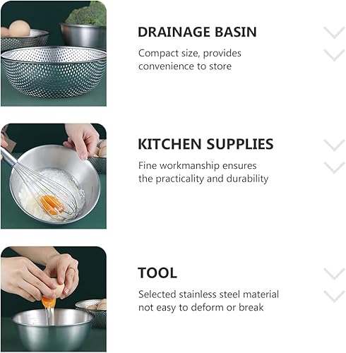 Miniatura 8 de Cabilock Juego de 2 coladores de acero inoxidable con cuencos de acero inoxidable y cestas de drenaje de cocina para frutas de arroz y verduras