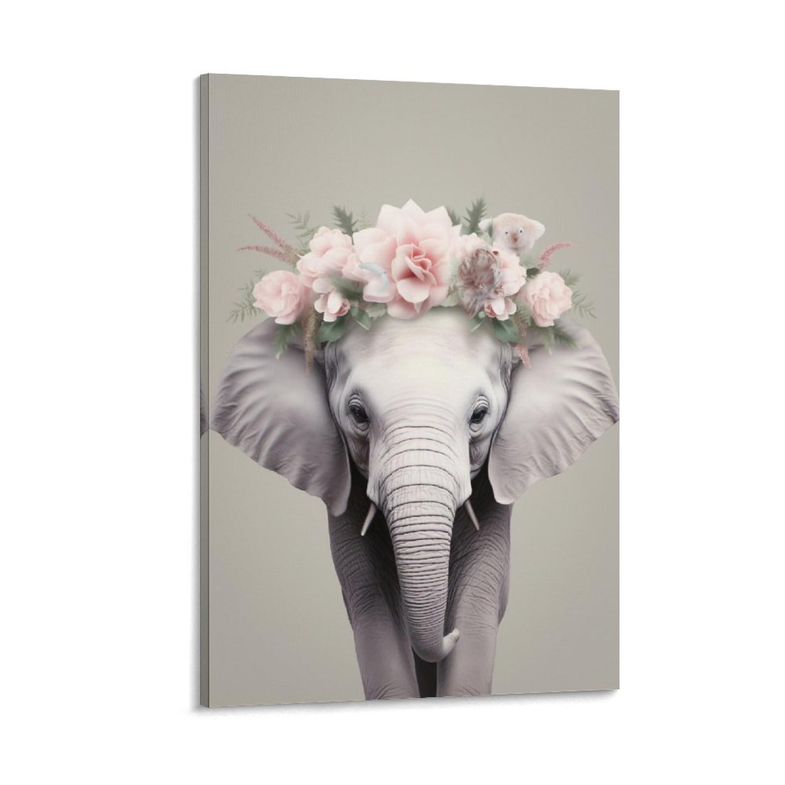 Foccar Frame-Vintage Elephant Vintage Elephant Canvas Wall Art Cute Flower Animal Posters Wall Decor Painting Art For Home Room Artwork