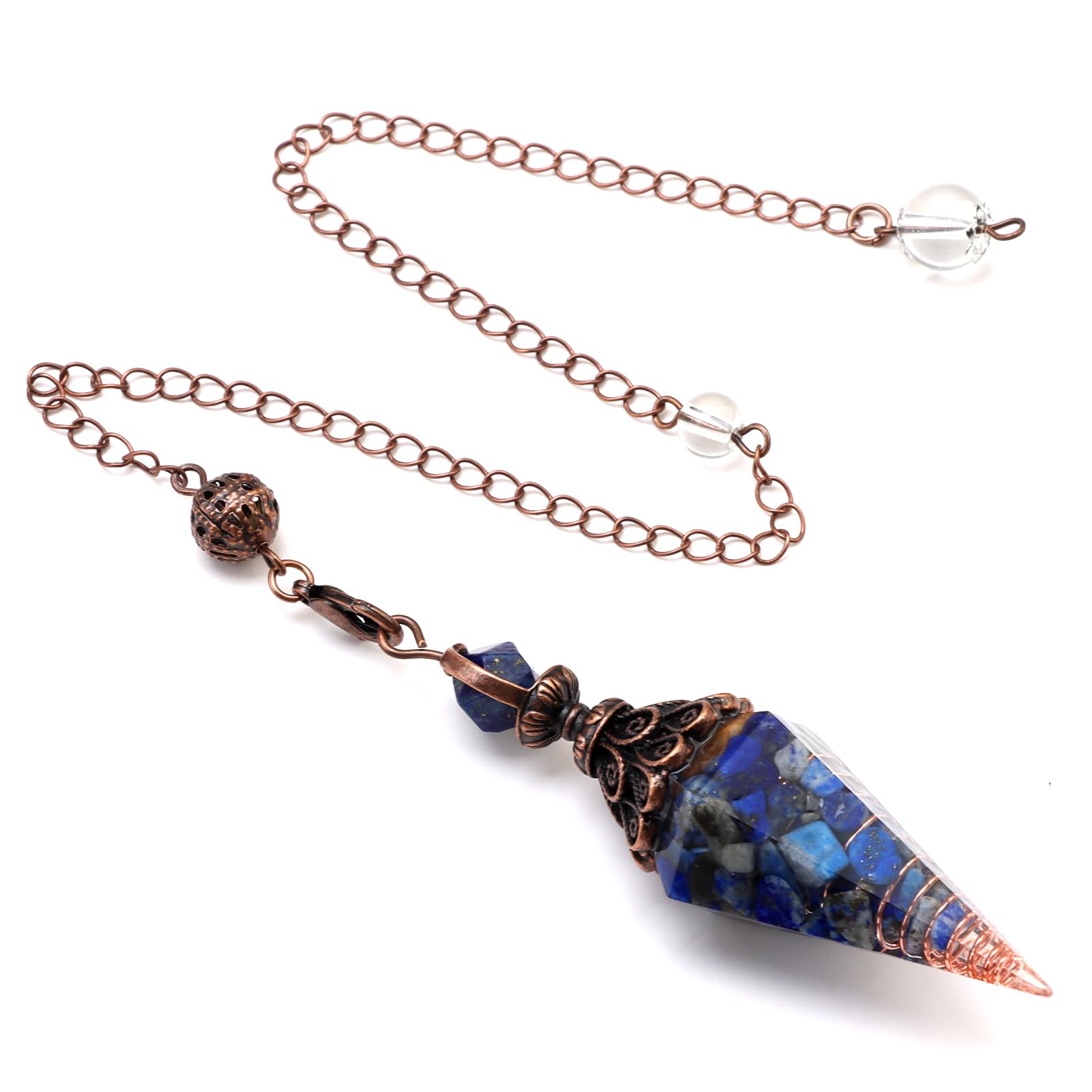 Natural Crystal Gemstone Hexagonal Cone Pendulum – Green Jasper With Agate, Energy Healing Pendant